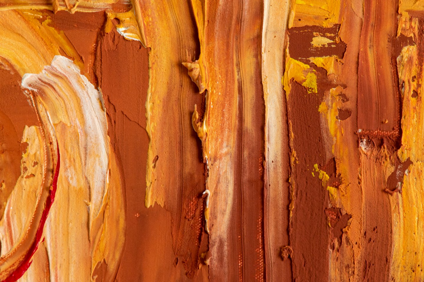 Abstract painting with thick, layered, and textured paint strokes.